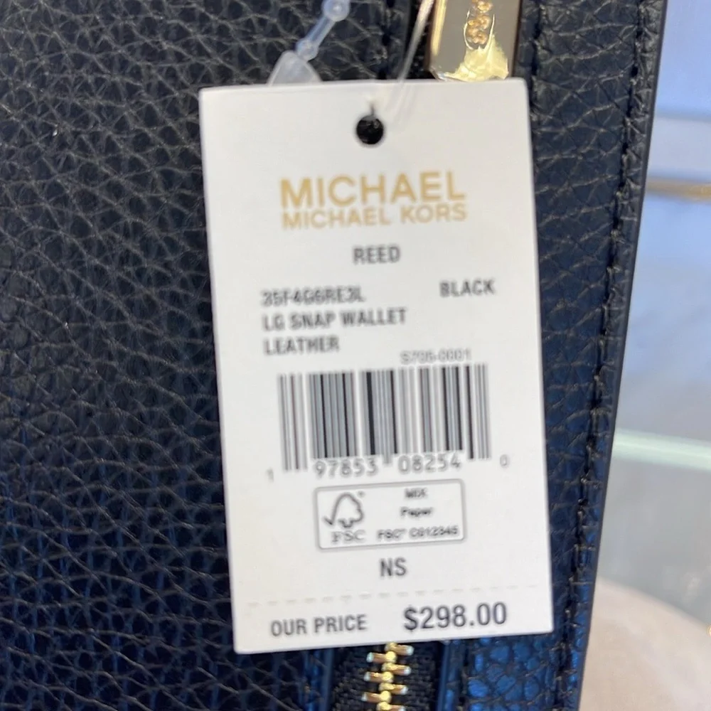 Michael Kors Reed Large Bifold Pebbled Leather Snap Wallet Card Case  Black  NWT